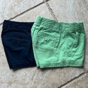 Great Condition - 2 Pairs -  J.Crew Chino Cotton Shorts (Blue & Green), size 00